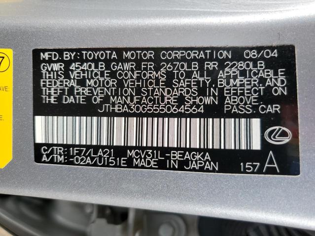 JTHBA30G555064564 - 2005 LEXUS ES 330 SILVER photo 12