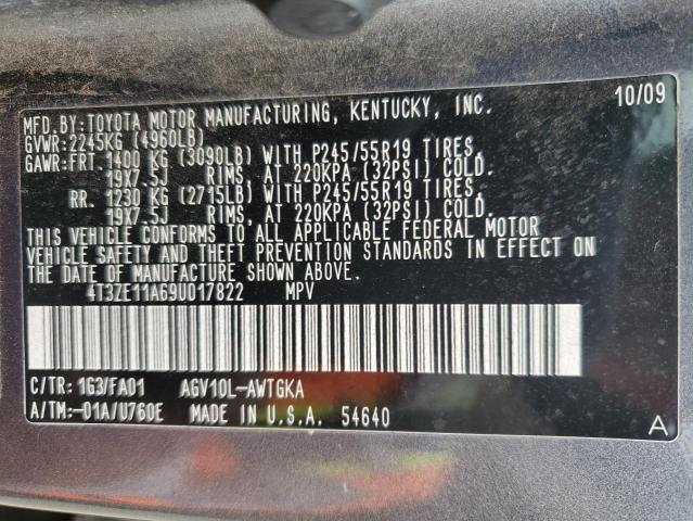 4T3ZE11A69U017822 - 2009 TOYOTA VENZA GRAY photo 13