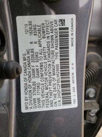 2HGFC2F85LH525695 - 2020 HONDA CIVIC SPORT 灰色 照片 12
