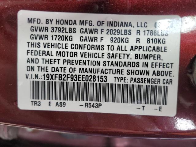 19XFB2F93EE028153 - 2014 HONDA CIVIC EXL ბურგუნდია ფოტო 13