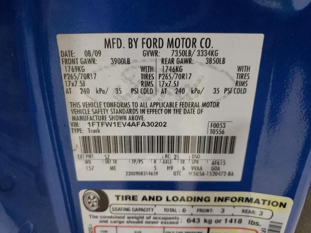 1FTFW1EV4AFA30202 - 2010 FORD F150 SUPERCREW BLUE photo 12