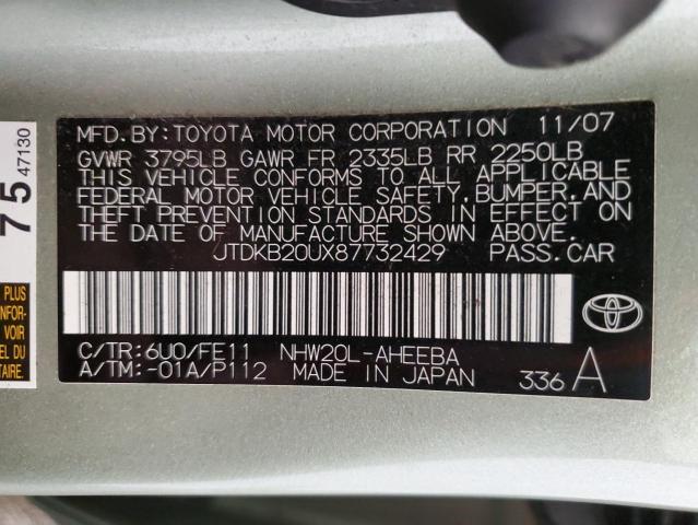 JTDKB20UX87732429 - 2008 TOYOTA PRIUS TAN photo 12