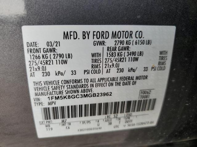 1FM5K8GC3MGB23962 - 2021 FORD EXPLORER ST GRAY photo 13