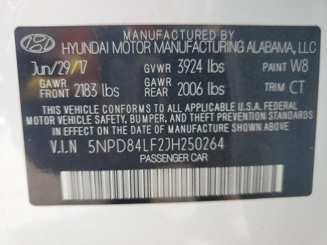 5NPD84LF2JH250264 - 2018 HYUNDAI ELANTRA SEL WHITE photo 12