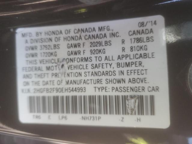 2HGFB2F90EH544993 - 2014 HONDA CIVIC EXL BLACK photo 12