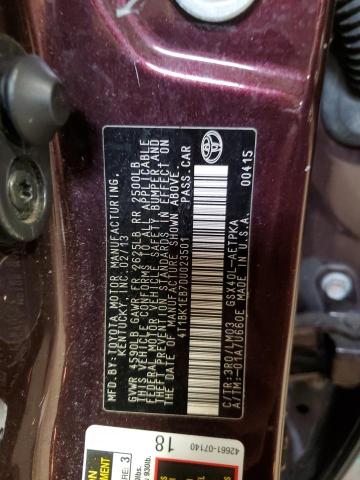 4T1BK1EB7DU023501 - 2013 TOYOTA AVALON BASE 勃艮第红 照片 12