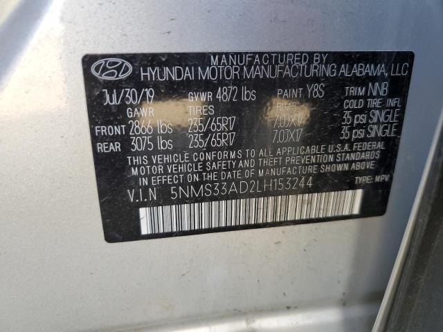 5NMS33AD2LH153244 - 2020 HYUNDAI SANTA FE SEL SILVER photo 14