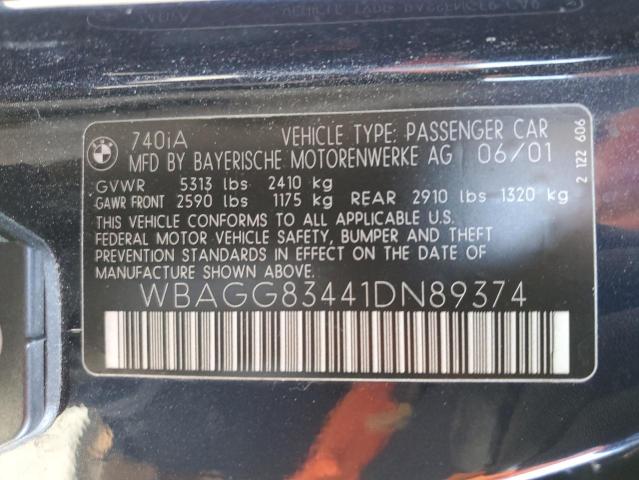 WBAGG83441DN89374 - 2001 BMW 740 I AUTOMATIC BLUE photo 12