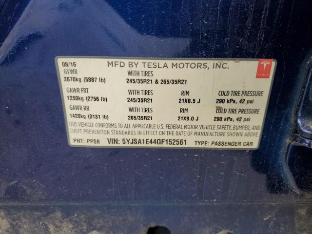 5YJSA1E44GF152561 - 2016 TESLA MODEL S 蓝色 照片 12