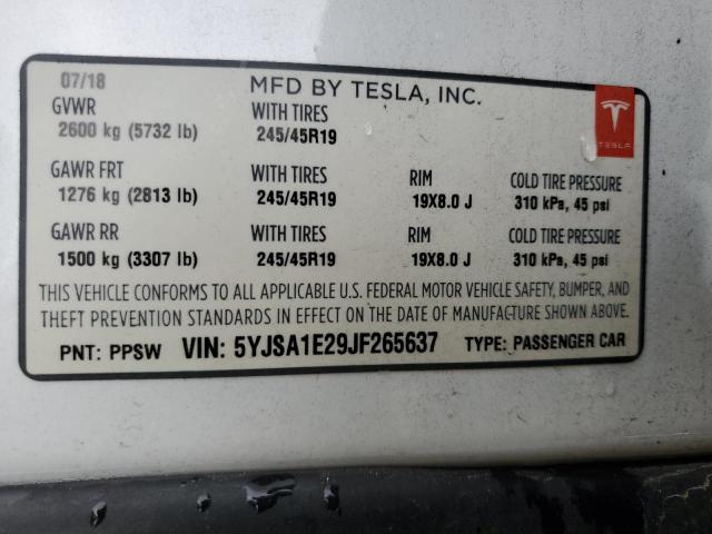 5YJSA1E29JF265637 - 2018 TESLA MODEL S WHITE photo 13