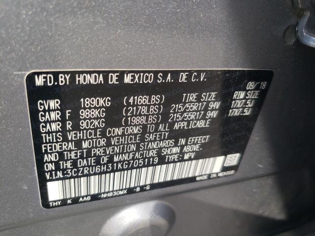 3CZRU6H31KG705119 - 2019 HONDA HR-V LX SILVER photo 13