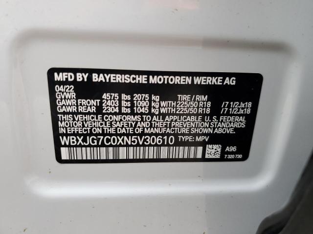 WBXJG7C0XN5V30610 - 2022 BMW X1 SDRIVE28I WHITE photo 14