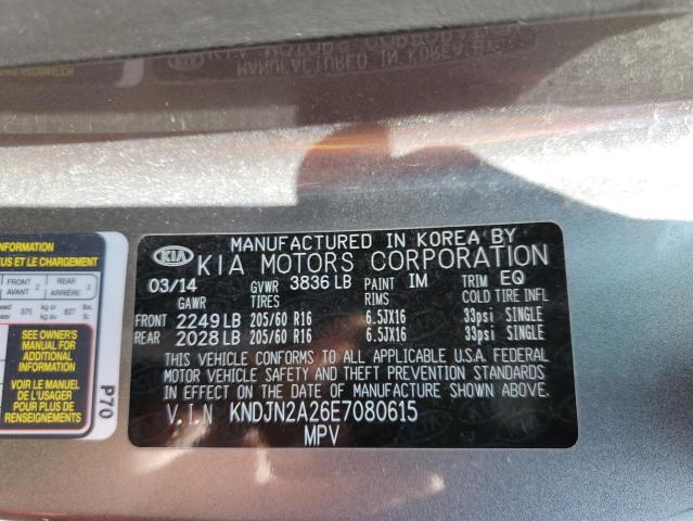 KNDJN2A26E7080615 - 2014 KIA SOUL GRAY photo 12