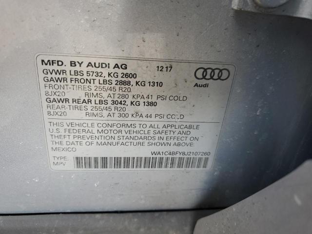 WA1C4BFY8J2107260 - 2018 AUDI SQ5 PRESTIGE SILVER photo 14