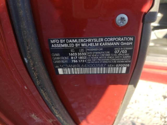 1C3AN69L64X003587 - 2004 CHRYSLER CROSSFIRE LIMITED RED photo 10