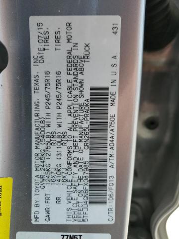 5TFJU4GN6FX087985 - 2015 TOYOTA TACOMA DOUBLE CAB PRERUNNER SILVER photo 13