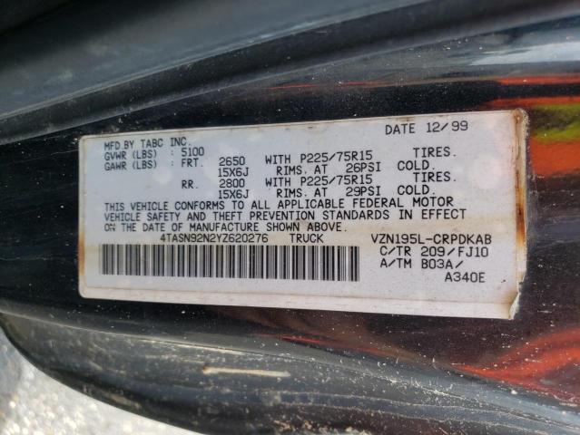 4TASN92N2YZ620276 - 2000 TOYOTA TACOMA XTRACAB PRERUNNER შავი ფოტო 12