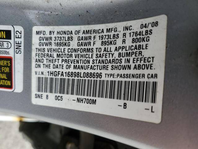 1HGFA16898L088696 - 2008 HONDA CIVIC EX SILVER photo 12