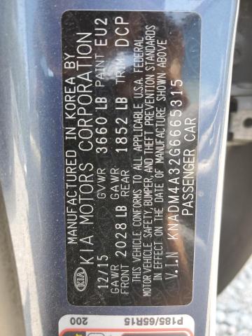 KNADM4A32G6665315 - 2016 KIA RIO LX BLUE photo 12