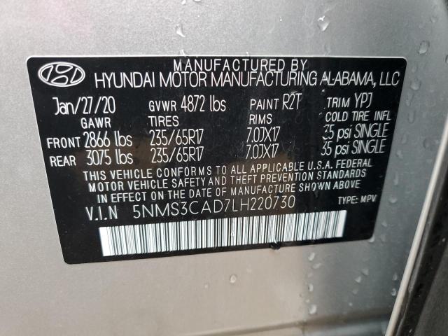 5NMS3CAD7LH220730 - 2020 HYUNDAI SANTA FE SEL SILVER photo 13