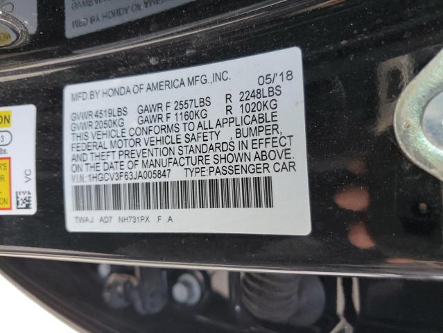 1HGCV3F63JA005847 - 2018 HONDA ACCORD HYBRID EXL BLACK photo 12