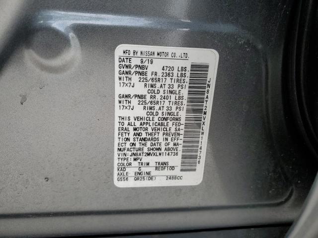 JN8AT2MVXLW114736 - 2020 NISSAN ROGUE S GRAY photo 13