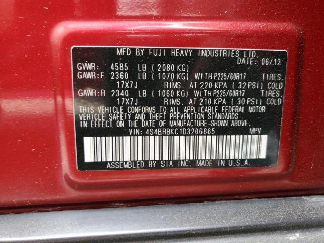 4S4BRBKC1D3206865 - 2013 SUBARU OUTBACK 2.5I LIMITED RED photo 12