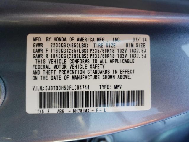 5J8TB3H59FL004744 - 2015 ACURA RDX TECHNOLOGY GRAY photo 13