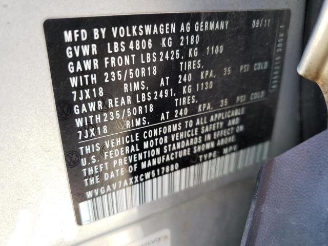 WVGAV7AXXCW517880 - 2012 VOLKSWAGEN TIGUAN S SILVER photo 13