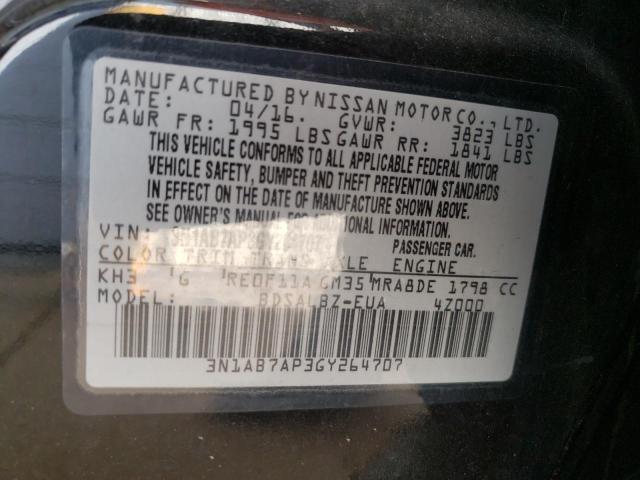 3N1AB7AP3GY264707 - 2016 NISSAN SENTRA S BLACK photo 10