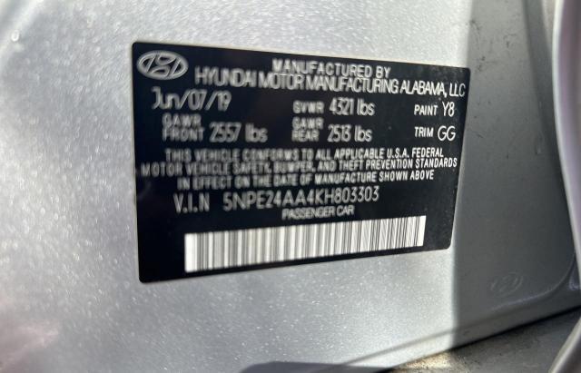 5NPE24AA4KH803303 - 2019 HYUNDAI SONATA ECO TURBO SILVER photo 10