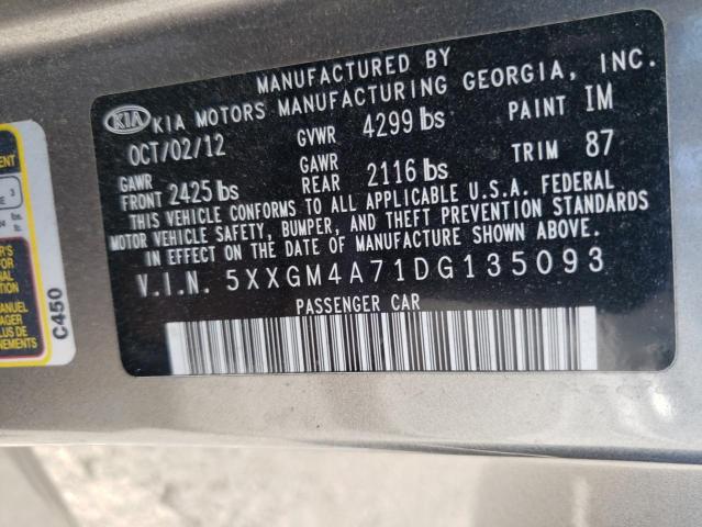 5XXGM4A71DG135093 - 2013 KIA OPTIMA LX CHARCOAL photo 12