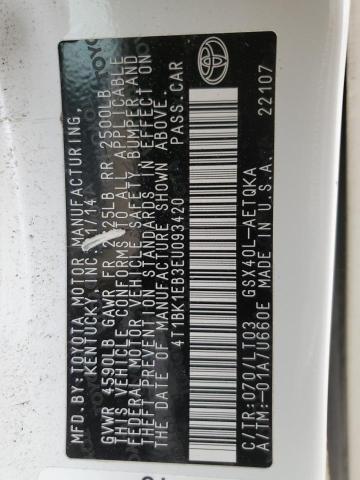 4T1BK1EB3EU093420 - 2014 TOYOTA AVALON BASE 白色 照片 13