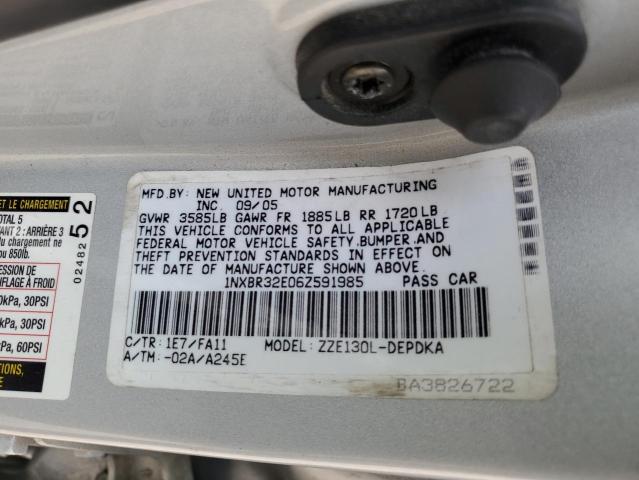 1NXBR32E06Z591985 - 2006 TOYOTA COROLLA CE SILVER photo 12