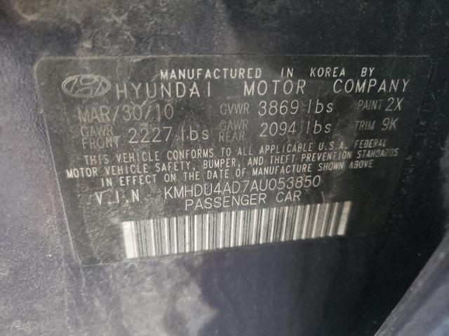 KMHDU4AD7AU053850 - 2010 HYUNDAI ELANTRA BLUE BLUE photo 12