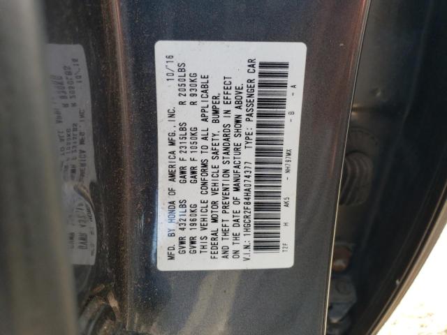 1HGCR2F84HA074377 - 2017 HONDA ACCORD EXL GRAY photo 12