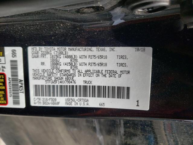 5TFUW5F14KX798476 - 2019 TOYOTA TUNDRA DOUBLE CAB SR/SR5 BLACK photo 13