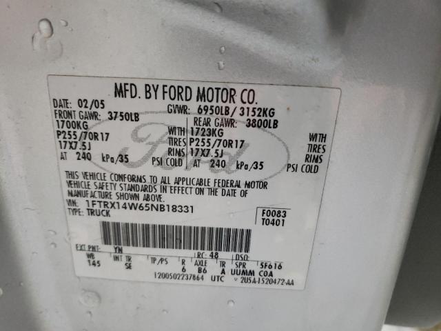 1FTRX14W65NB18331 - 2005 FORD F150 SILVER photo 12