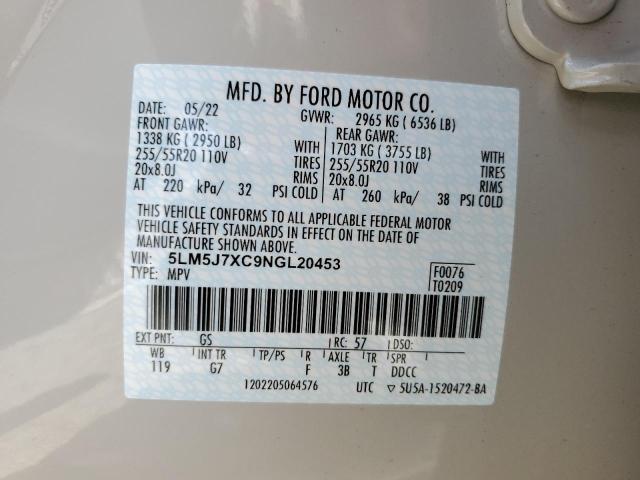 5LM5J7XC9NGL20453 - 2022 LINCOLN AVIATOR RESERVE CREAM photo 14