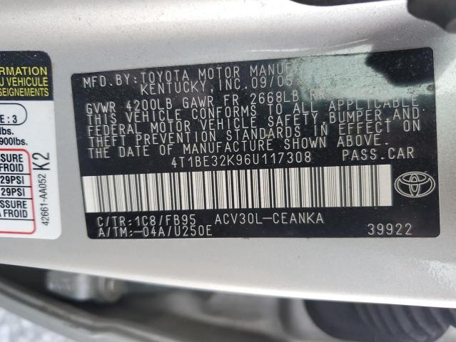 4T1BE32K96U117308 - 2006 TOYOTA CAMRY LE SILVER photo 12