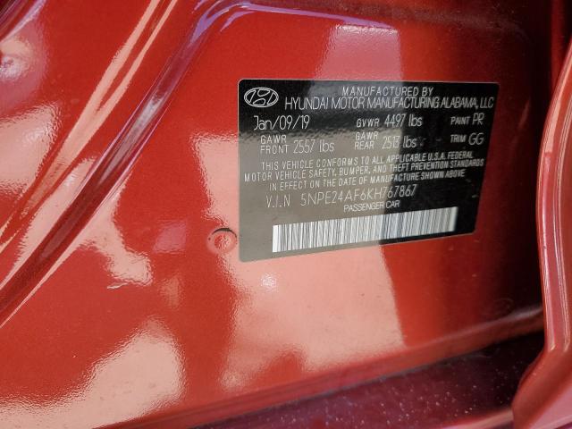 5NPE24AF6KH767867 - 2019 HYUNDAI SONATA SE RED photo 12