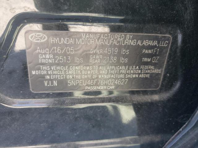 5NPEU46F76H024627 - 2006 HYUNDAI SONATA GLS BLACK photo 12