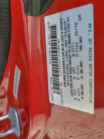 JM1NB353120232453 - 2002 MAZDA MX-5 MIATA BASE RED photo 13