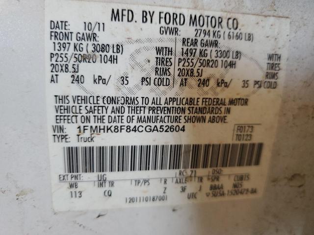 1FMHK8F84CGA52604 - 2012 FORD EXPLORER LIMITED WHITE photo 13