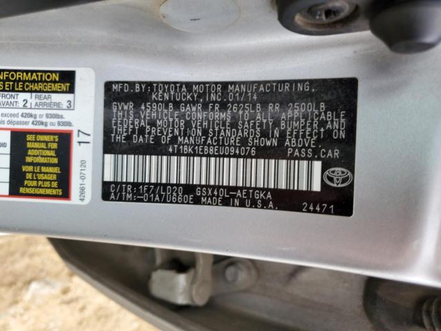 4T1BK1EB8EU094076 - 2014 TOYOTA AVALON BASE 银色 照片 12