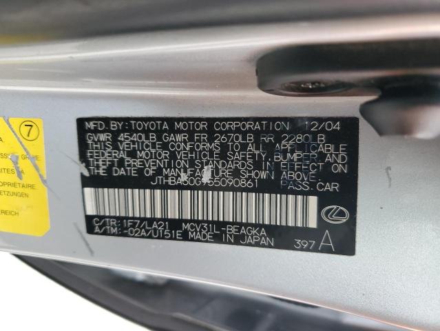 JTHBA30G955090861 - 2005 LEXUS ES 330 SILVER photo 13