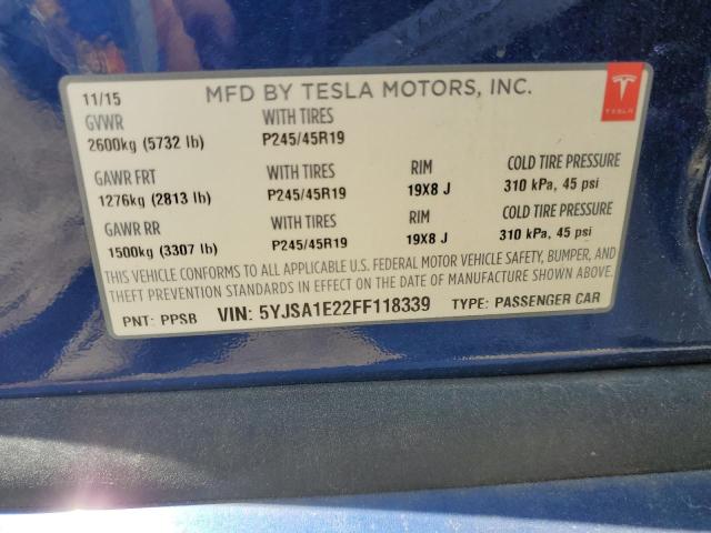 5YJSA1E22FF118339 - 2015 TESLA MODEL S Mavi foto 12