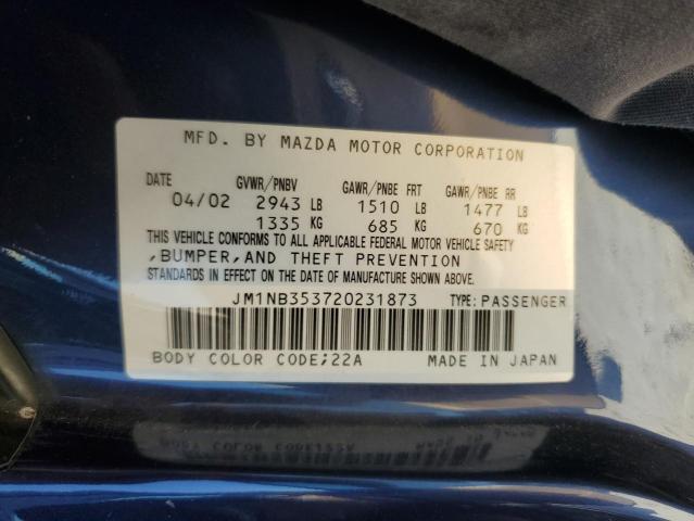 JM1NB353720231873 - 2002 MAZDA MX-5 MIATA BASE BLUE photo 12