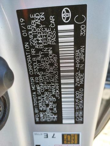 JTDKARFPXK3106987 - 2019 TOYOTA PRIUS PRIM 银色 照片 13