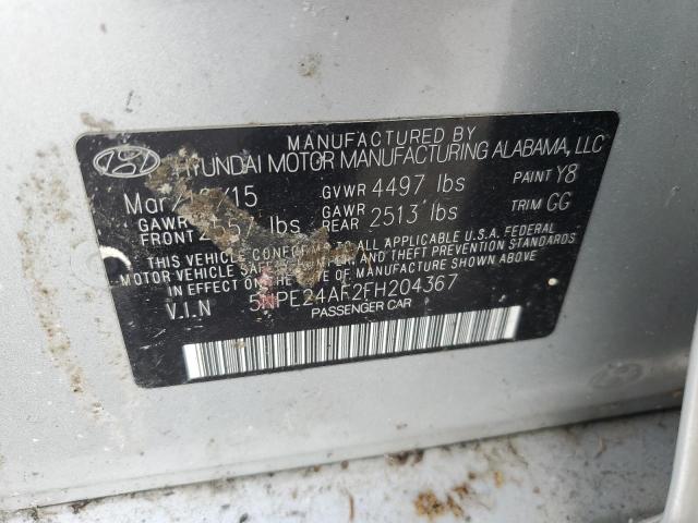 5NPE24AF2FH204367 - 2015 HYUNDAI SONATA SE SILVER photo 12